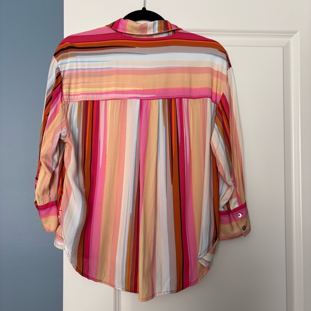 Liverpool Los Angeles Berry Blossom Pink & Orange Striped Button Up Shirt Size M - Picture 2 of 8